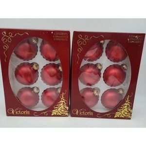 12 Christmas Ornaments Red Rauch Victoria Collection Glass 2 Boxes 12 Balls USA